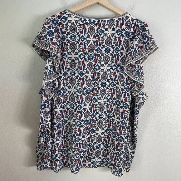 Max Studio London Womens Plus 3X Boho Floral Flutter Sleeve Tunic Top Blouse - Picture 7 of 7